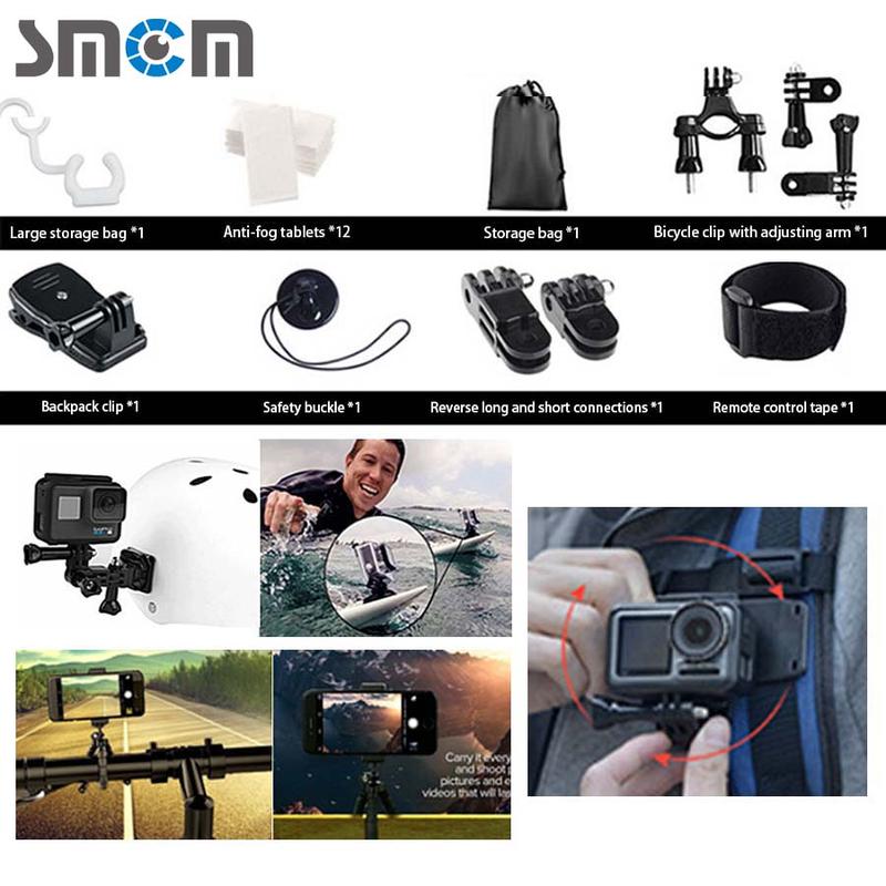 SMCM 58-in-1 Action Camera Accessories, 58pcs set Headband & Chest Strap & Wrist Strap & Selfie Stick & Car Stand & Buoyancy Stick & Other Accessories