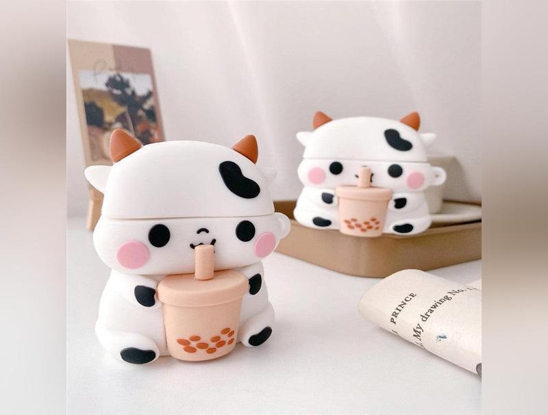 Boba Milk Cow Case Cover for Airpods 1 2 3 Pro Adorable Shockproof Silicone Protective Case Cover Accessories Handheld