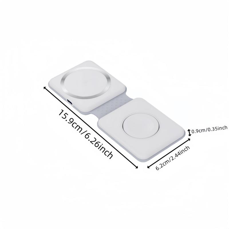 2 In 1 Foldable Wireless Charger, Foldable Wireless Charging Stand, Portable Mobile Phone Charging Station with Magnetic Function Compatible with iPhone Airpods iWatch, Durable Smartphone Charger