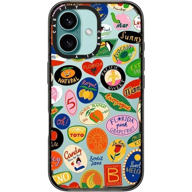 CASETi Impact Case for iPhone 16 15 14 13 12 - Fruit Stickers - Clear Black