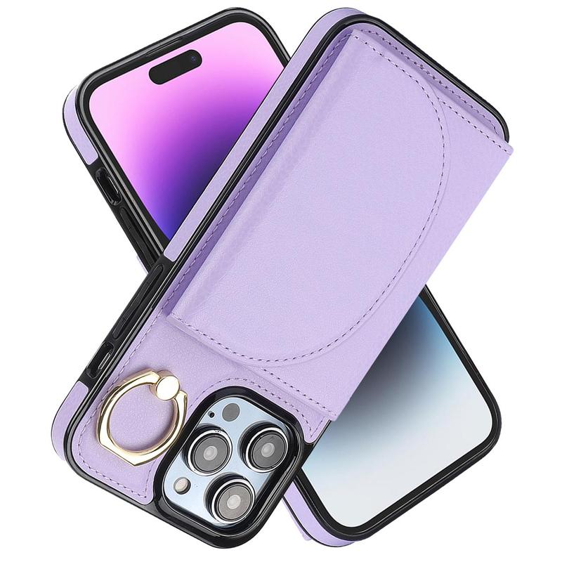 Leather Case for iPhone 16 15, Card Pocket&Ring Kickstand Durable Phone Cases for iPhone 16 15 Pro Max 14 13 12 11 Case,1 Count Card Holder Pocket Anti-fall Business PU Leather Mobile Phone Protective Case