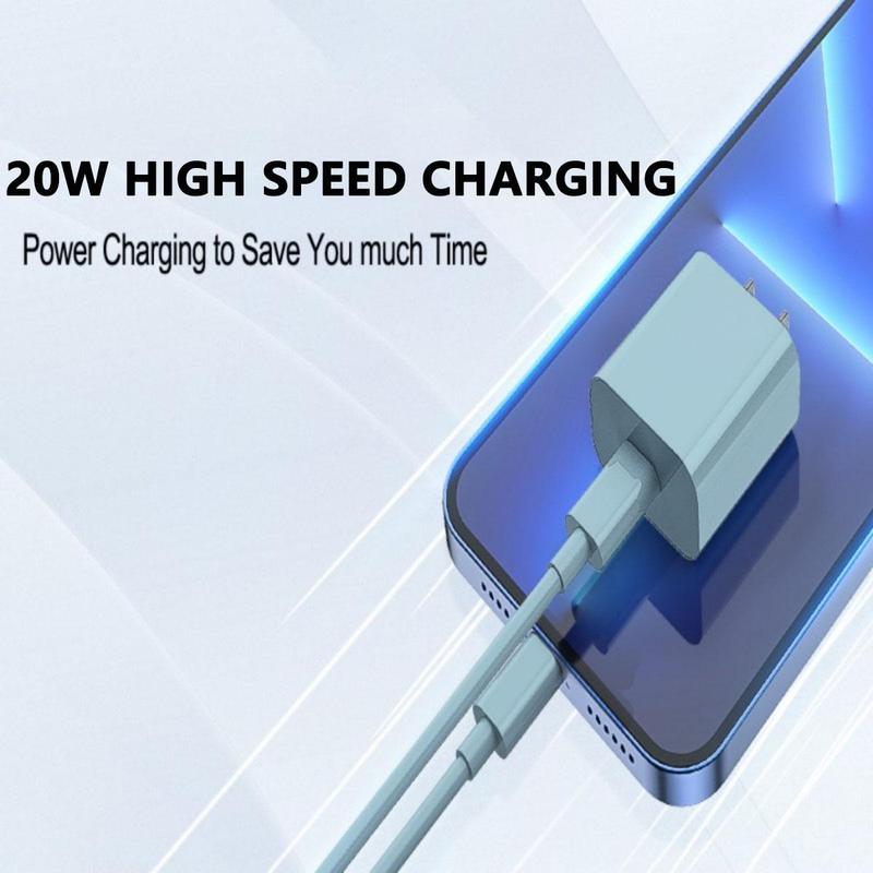 20W PD Wall Charger & 20W 6FT Fast Charging Cable Set for Summer, 3 Sets Type-C Wall Charger with Cable for iPhone 14 13 12 Pro Max 12Mini 11 Pro XR, Portable Charger for iPhone, Phone Accessories, Smartphone Charger Cable, Stocking Fillers Gift