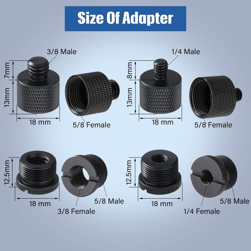 8 Pieces Mic Stand Adapter Mic Thread Adapter Set, 5 8 Female to 3 8 Male and 3 8 Female to 5 8 Male, 5 8 Female to 1 4 Male and 1 4 Female to 5 8 Male Screw Adapter Thread for Microphone