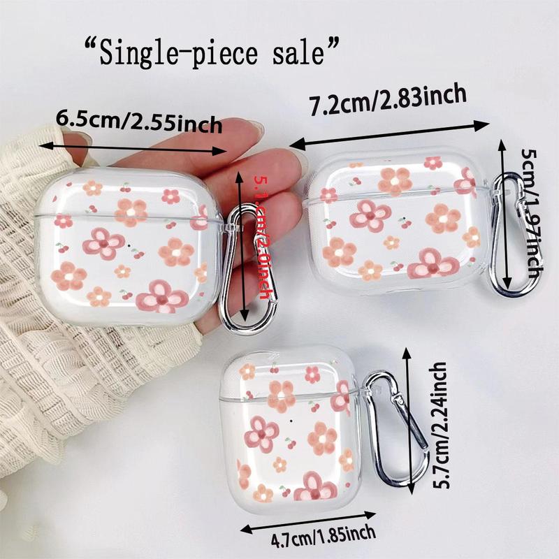 Portable Flower Pattern Earphone Case Compatible With AirPods, 1 Count Fashionable Anti-fall Earphone Protector Cover With Carabiner, Trendy Earphone Accessories