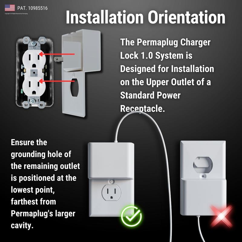 Permaplug Charger Lock: Anti-Theft & Tug-Proof Phone Charger Lock, Patented Protection Design for iPhone, Android, Tablets, Smartphones, Mobile Electronic Devices- Includes Locking Cover, Dual Fast Charger & Usb Charging Cable (Standard Outlets)