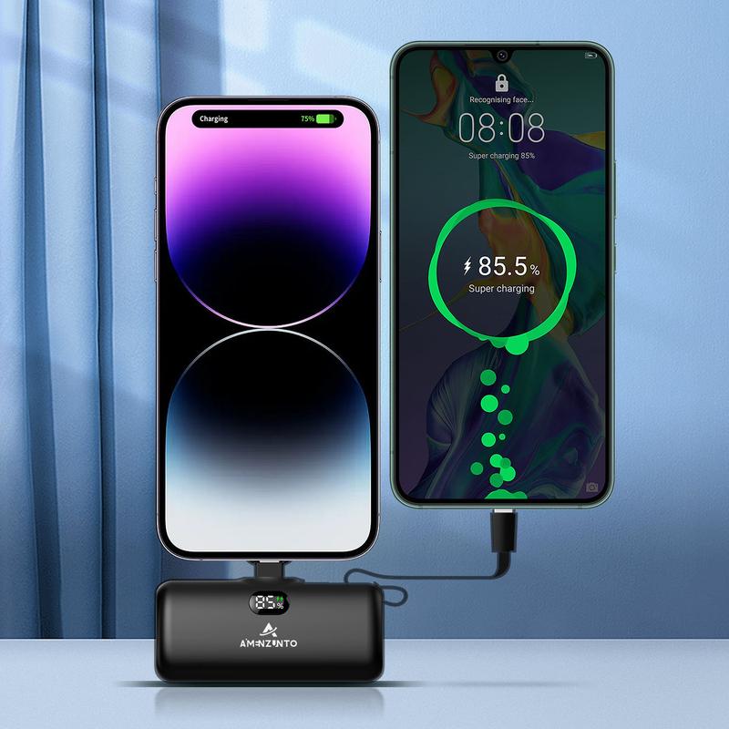 Small Portable Charger,Power Bank with Built-in Type-CCable LED Display, Cute Battery Packfor iPhone15 14 13 12 11 Android SamsungGoogle Pixel Moto & More,DevicesCharging Aimenzunto lightning wireless charging Connector Digital Protection