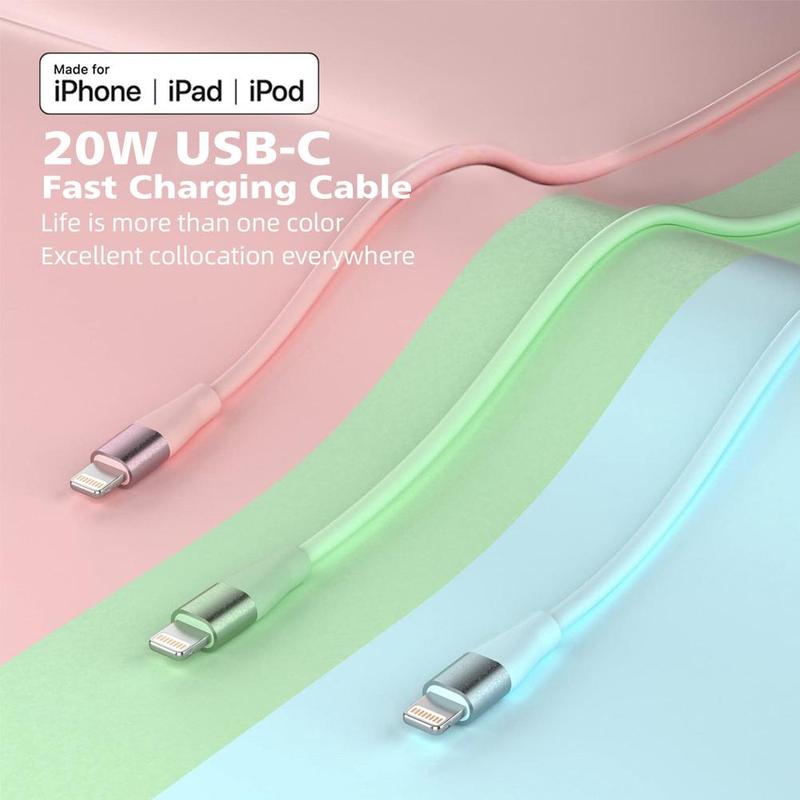 20W PD Wall Charger & 20W 6FT Fast Charging Cable Set for Summer, 3 Sets Type-C Wall Charger with Cable for iPhone 14 13 12 Pro Max 12Mini 11 Pro XR, Portable Charger for iPhone, Phone Accessories, Smartphone Charger Cable, Stocking Fillers Gift