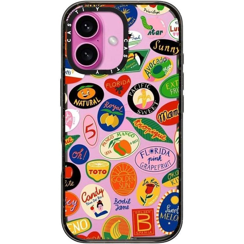 CASETi Impact Case for iPhone 16 15 14 13 12 - Fruit Stickers - Clear Black