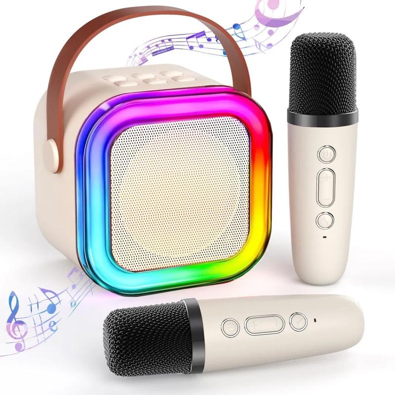 Hot-selling new portable mini karaoke speaker, equipped with 2 wireless microphones, a music toy with LED lights, a great choice for Christmas gifts.