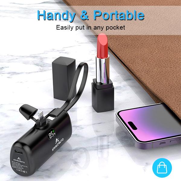 Small Portable Charger,Power Bank with Built-in Type-CCable LED Display, Cute Battery Packfor iPhone15 14 13 12 11 Android SamsungGoogle Pixel Moto & More,DevicesCharging Aimenzunto lightning wireless charging Connector Digital Protection