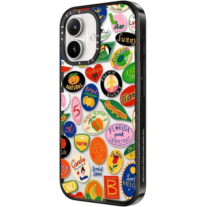 CASETi Impact Case for iPhone 16 15 14 13 12 - Fruit Stickers - Clear Black