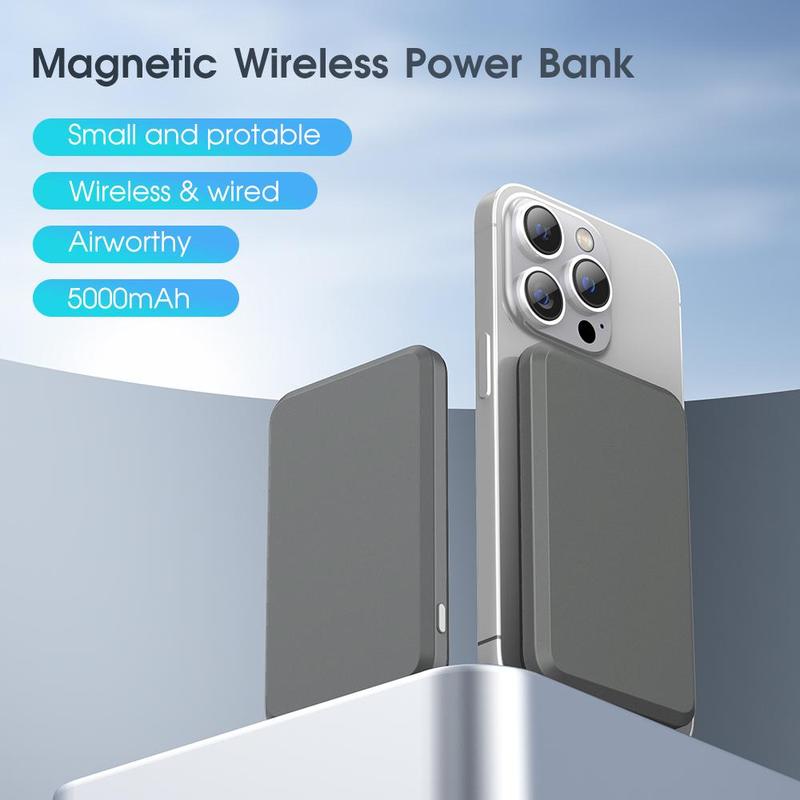 5000mAh Magnetic Wireless Charging Power Bank, PD20W USB C Fast Charging, Multipurpose Portable & Thin Wireless Charging Power Bank, Suitable for iPhone 15 15 Pro 14 14 Pro 13 12, Stocking Fillers Gift, Men Gifts