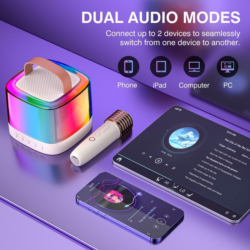 2024 Dual Microphone Portable Mini Karaoke Machine with two Bluetooth microphone speakers, long battery life, preferred choice for birthday and holiday gifts for children 4-12 years old! Audio Smartphone