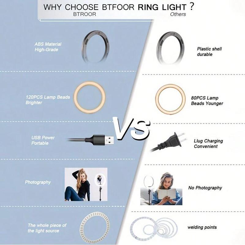 10 Inch Ring Light with 360 ° Free Rotation Holder, USB Powered Selfie Ring Light with Adjustable Stand, Selfie Accessories for Phone, Camera