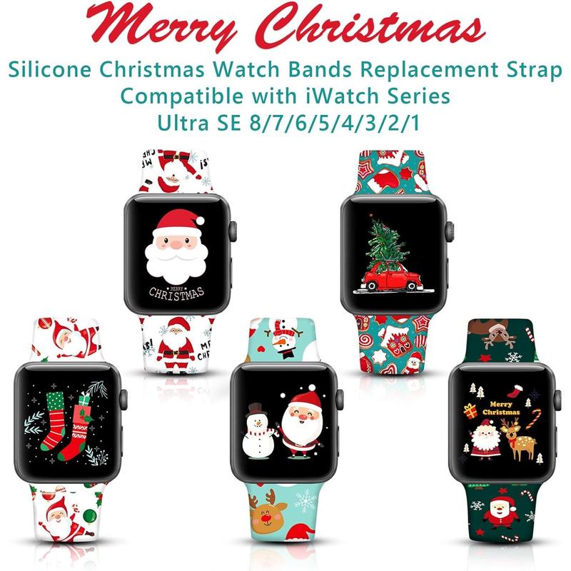 Christmas Halloween Watch Band Compatible with Apple Watch Band 38mm 40mm 41mm 42mm 44mm 45mm 49mm iWatch Ultra SE Series 9 8 7 6 5 4 3 2 1, Christmas Halloween Soft Silicone Sport Replacement Strap Band for Girls