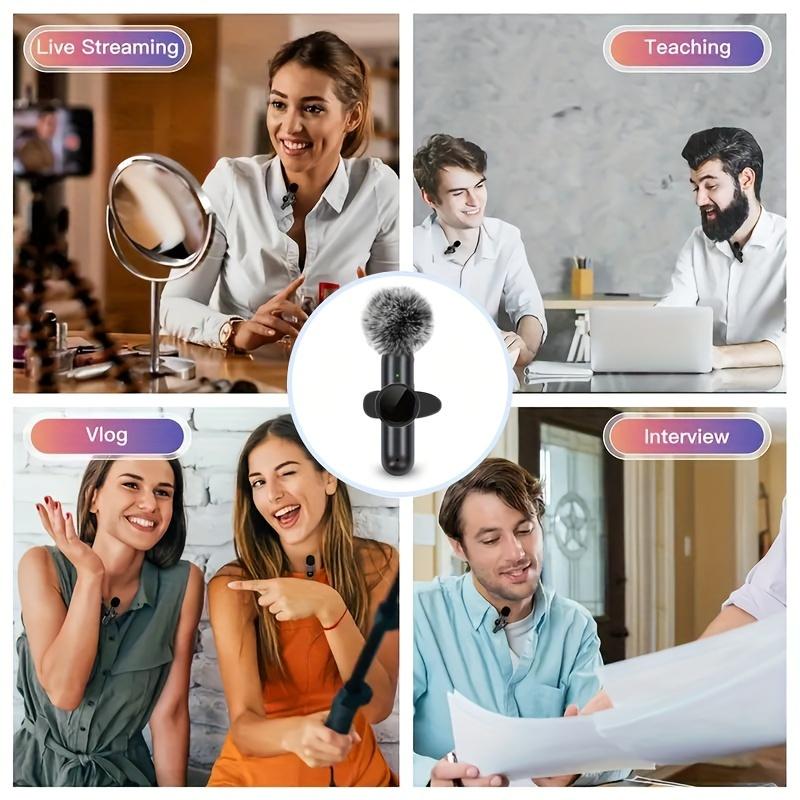 ALULU SHOP 1set 2sets Wireless Lavalier Microphone, Upgraded Noise Cancellation Mini Lapel Microphone With Clear Audio, For Type-C Smart Phone, Wireless Mini Microphone With Windproof Cap For Recording, Live Streaming Eid Al-Adha Mubarak