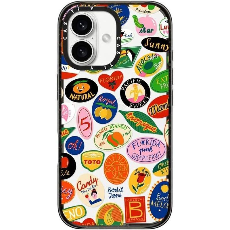 CASETi Impact Case for iPhone 16 15 14 13 12 - Fruit Stickers - Clear Black