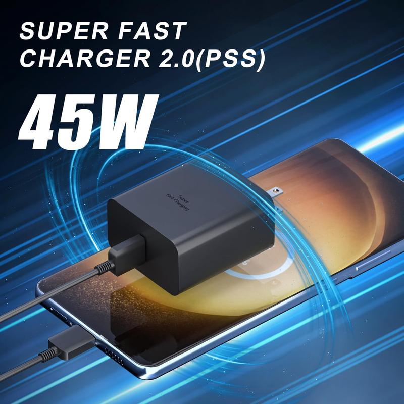 Samsung Super Fast Charger Type C 45W GaN Power USB C Charger PPS PD Fast Charging Block & 6.6ft C Cable for Samsung Galaxy S24 Ultra S24 S24+ S23 Ultra S23 S23+ S22 S22 Ultra S22+ Note10 Note20 S20