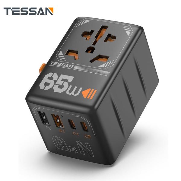 TESSAN Universal Travel Adapter 35W 65W 100W GaN, International Plug with 4 USB(2 USB C) Ports for US to European EU UK AUS Ireland(Type C G A I)