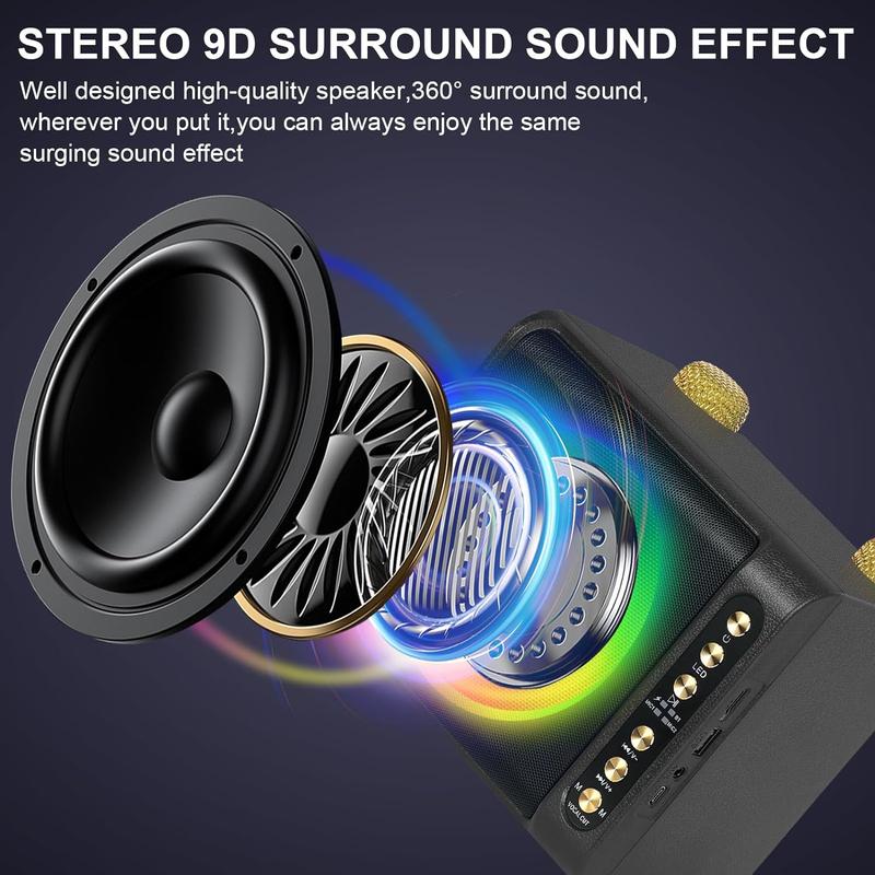 High Power Wireless Speaker with Microphone, 20W Creative Home K-song Bluetooth-compatible Speaker, Portable Multifunctional Wireless Speaker with 7 Lighting Modes, Stocking Fillers Gift