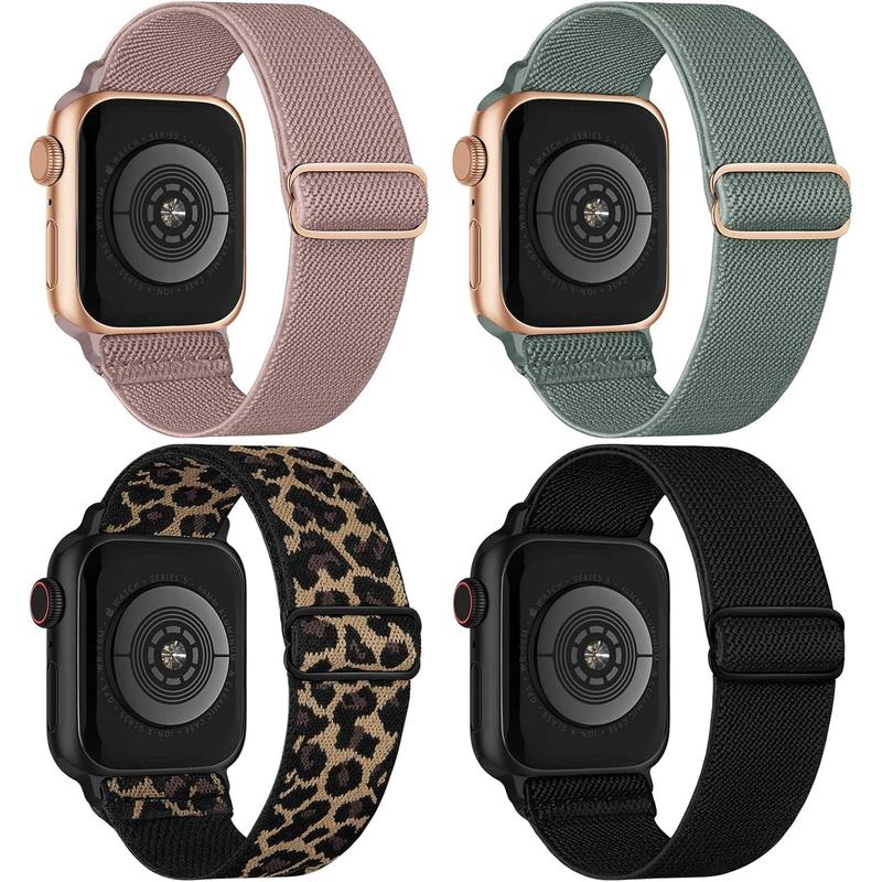 4 Pack Stretchy Solo Loop Compatible with Apple Watch Band 38mm 40mm 41mm 42mm 44mm 45mm 46mm 49mm Women Men, Sport Nylon Elastic Straps Braided Wristbands for iWatch Series 10 9 8 7 6 5 4 3 Ultra SE