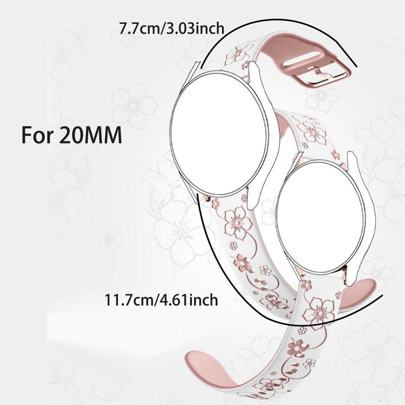 Flower Pattern Watch Band (Band Only), 2 Counts Soft Silicone Sport Band for Women, Replacement Watch Band for Galaxy Watch 7 6 5 4 40mm 44mm, Galaxy Watch FE 6 4 Classic 5 Pro Watch 3 41mm Active 2