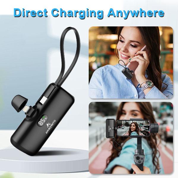 Small Portable Charger,Power Bank with Built-in Type-CCable LED Display, Cute Battery Packfor iPhone15 14 13 12 11 Android SamsungGoogle Pixel Moto & More,DevicesCharging Aimenzunto lightning wireless charging Connector Digital Protection