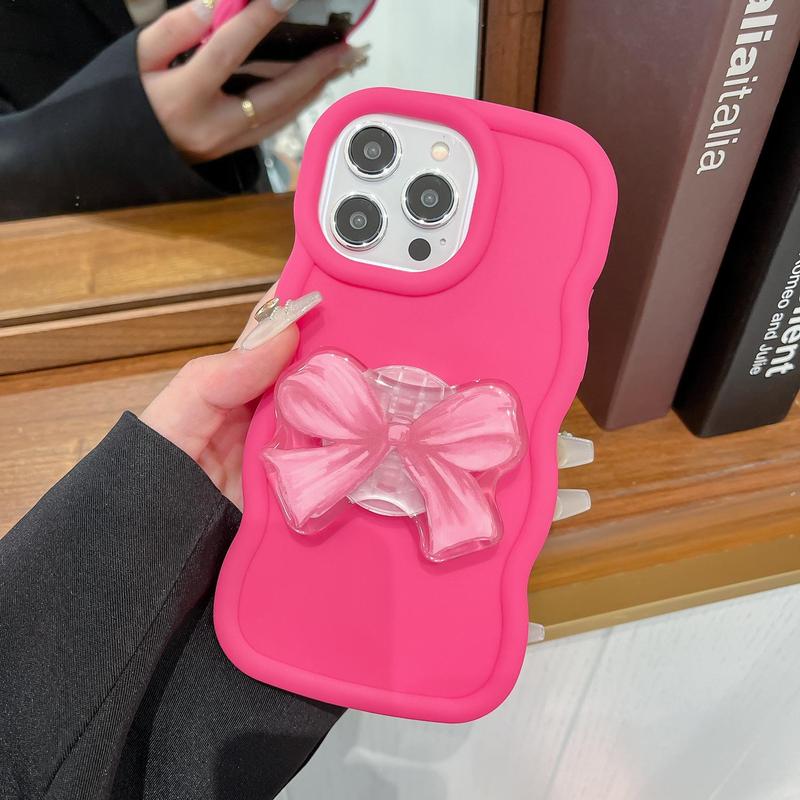 Bowknot Holder Phone Case, 1 Count Decorative Phone Protective Cover, Shockproof Phone Cases Compatible with iPhone 11 12 13 14 15 16 Pro Max