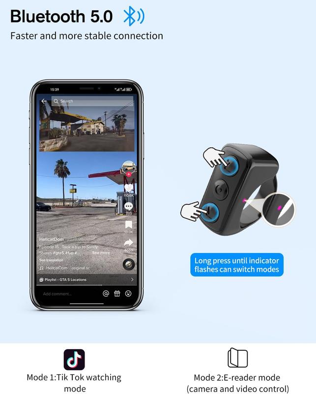 Remote Control Page Turner for Kindle Paperwhite Oasis, RF E-Reader Remote Controller, Remote Scrolling Ring for TIK Tok, Camera Shutter Clicker for iPad iPhone iOS Android