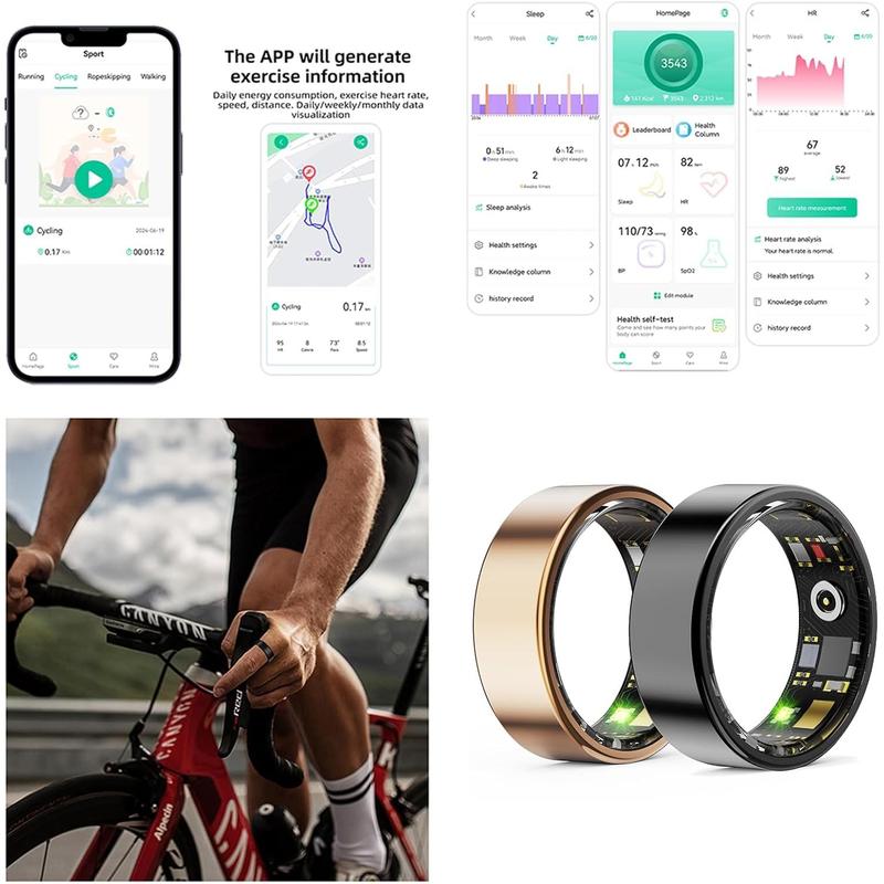 HitTopss Smart Ring, Fitness Tracking Smart Ring with Calories Heart Rate Blood Oxygen Sleep Monitoring, IP68 Waterproof, No APP Subscription, Compatible with iOS Android (Gold, 9#)