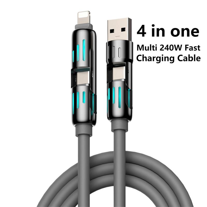 Black Friday PQRQP 4-in-1 Multi USB Charging Cable with USB A,Type C, Lightning -MAX 240W Fast Charging & Data Sync for iPhone 16 15, iPad Pro, Samsung & Laptops Smartphone Cellphone Charger Electronic