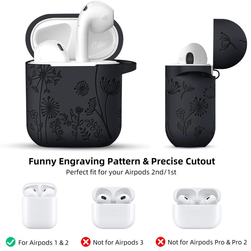 Flower Engraved Earphone Case with Keychain, Earphone Protective Case, Soft Silicone Earphone Case Compatible with AirPod