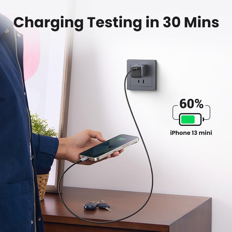 UGREEN Nexode 30W PD Fast Charging GaN Charger Bundle with 3.3FT Type-C MFi Lightning Charging Data Cable, USB C Charger Set for iPhone 15 14 13, Galaxy and More Mobile Electronic Smartphone--Black Friday