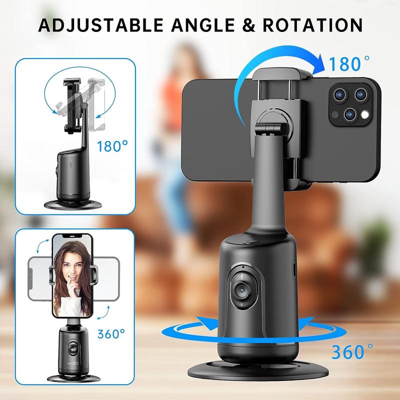 Auto Face Tracking Phone Holder, No App Required, 360° Rotation Face Body Phone Tracking Tripod Smart Shooting Camera Mount for Live Vlog Streaming Video, Rechargeable Battery, No App Required for 4''-7'' Phone Accessories Selfie