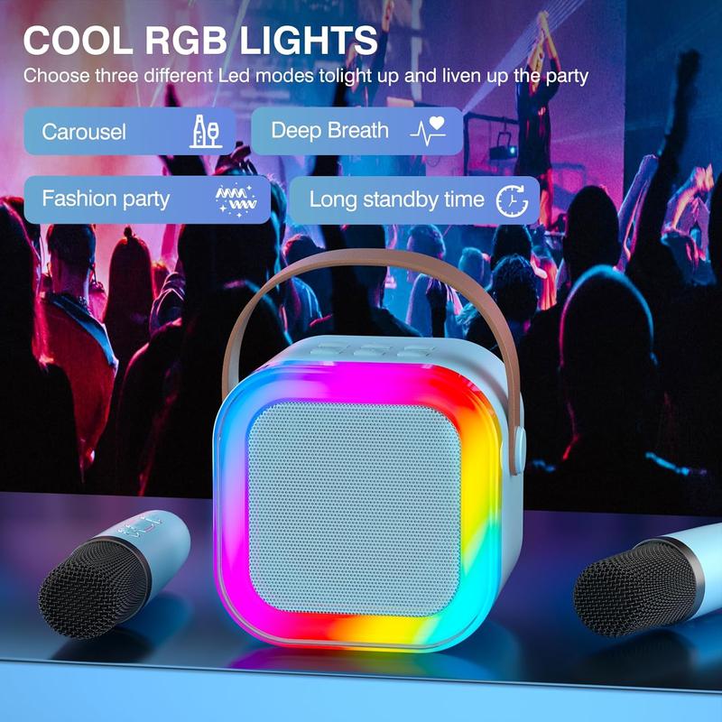 Portable Mini Wireless Speaker with 2 Wireless Microphones, Rechargeable RGB Light Speaker Set, HiFi Sound Home Karaoke Bluetooth-compatible Speaker Set for Home Party Birthday