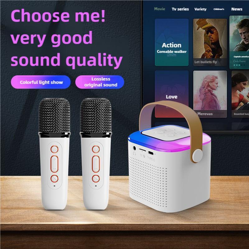 Karaoke Machine for Kids Adults, Portable BT Speaker with 2 Wireless Microphones, LED Lights, Kids Toys Birthday Gifts for Boys and Girls Over 4 Years Old