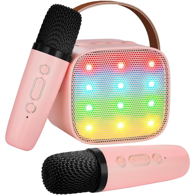 Karaoke Machine,  Toys Birthday Gift for Girls, Mini Portable Bluetooth Speaker with 2 Wireless Microphone for Girl 5,6,7,8,10+Year Old Audio Card Compact Rechargeable Boys Device