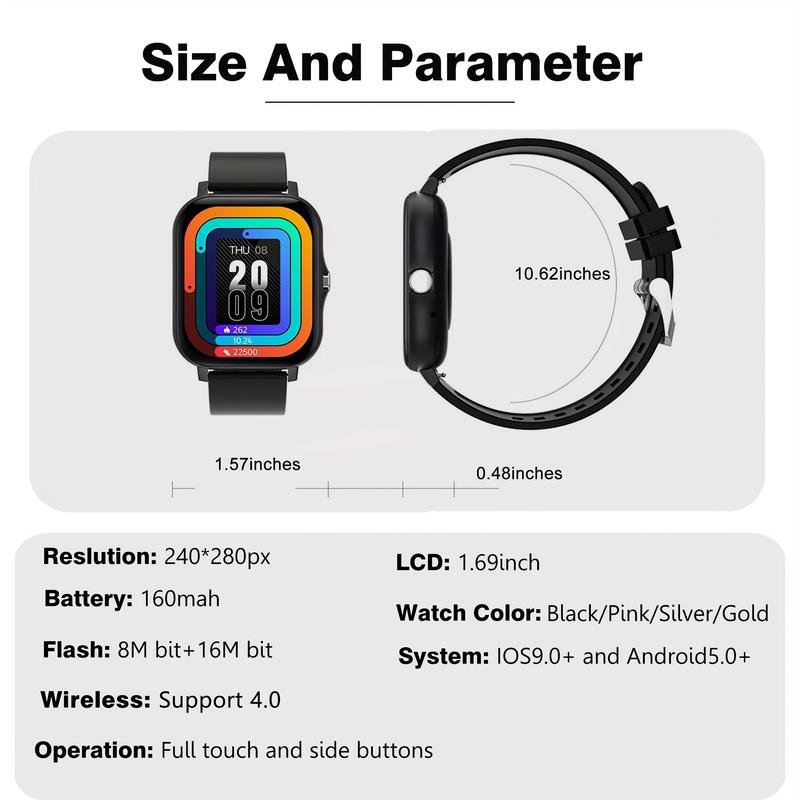 Smart Watch with SMS for Android iPhone, Fitness Tracking Watch, Sport Mode, Pedometer, Distance, Calories, with Call Function, a Variety of Sport Mode, a Variety of Interfaces to Choose Freely, Suitable for Both Men and Women