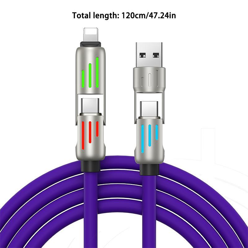 240W 4 in 1 USB Type C Silicone Data Cable, Type-C to USB A Super Fast Charging Cable for Lightning, Data Cable for iPhone Huawei Samsung Xiaomi