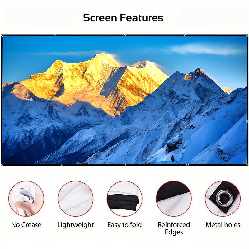 120inchs Portable Foldable Projector Screen, 16:9 HD Projector Film Screen, Anti-wrinkle Projector Accessories for Home Theater Outdoor Indoor Office Folding