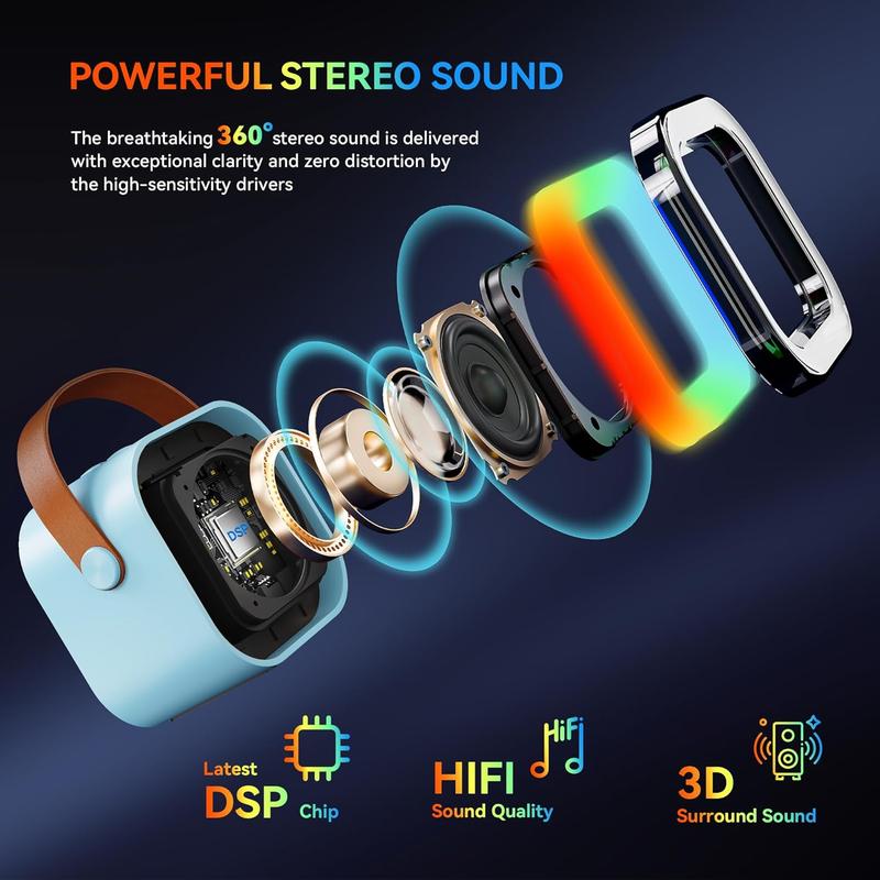 Portable Mini Wireless Speaker with 2 Wireless Microphones, Rechargeable RGB Light Speaker Set, HiFi Sound Home Karaoke Bluetooth-compatible Speaker Set for Home Party Birthday