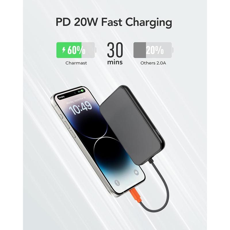 [Black Friday deal] Slim portable charger, 5000mAh fast charging power bank built in for iPhone cable, digital Display battery pack compatible with iPhone 14 14 Pro Max 13 13 Pro Max 12 11 xr X (no-Wireless)