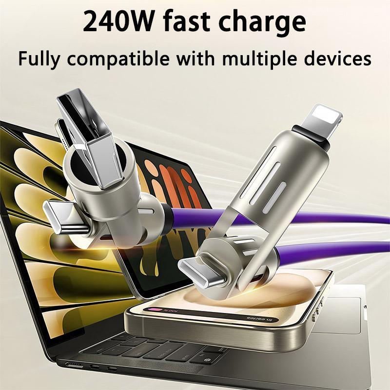 240W 4 in 1 USB Type C Silicone Data Cable, Type-C to USB A Super Fast Charging Cable for Lightning, Data Cable for iPhone Huawei Samsung Xiaomi