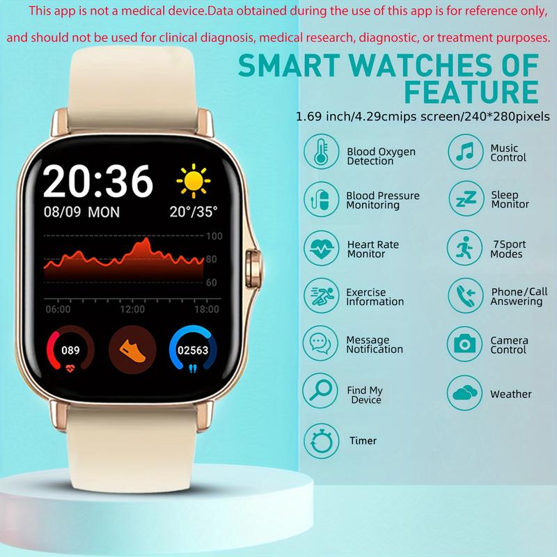 Smart Watch with SMS for Android iPhone, Fitness Tracking Watch, Sport Mode, Pedometer, Distance, Calories, with Call Function, a Variety of Sport Mode, a Variety of Interfaces to Choose Freely, Suitable for Both Men and Women