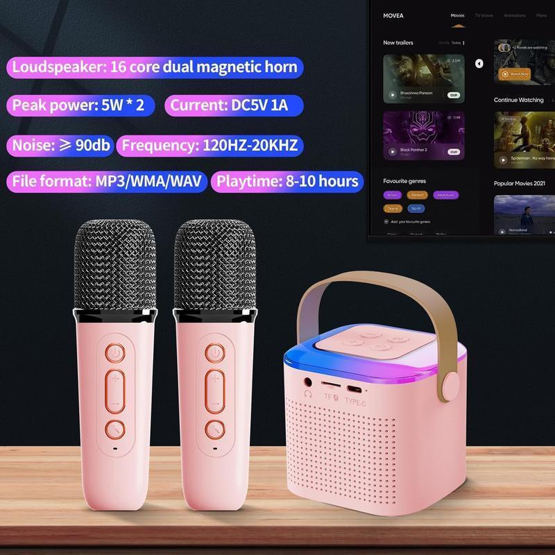 Karaoke Machine for Kids Adults, Portable BT Speaker with 2 Wireless Microphones, LED Lights, Kids Toys Birthday Gifts for Boys and Girls Over 4 Years Old