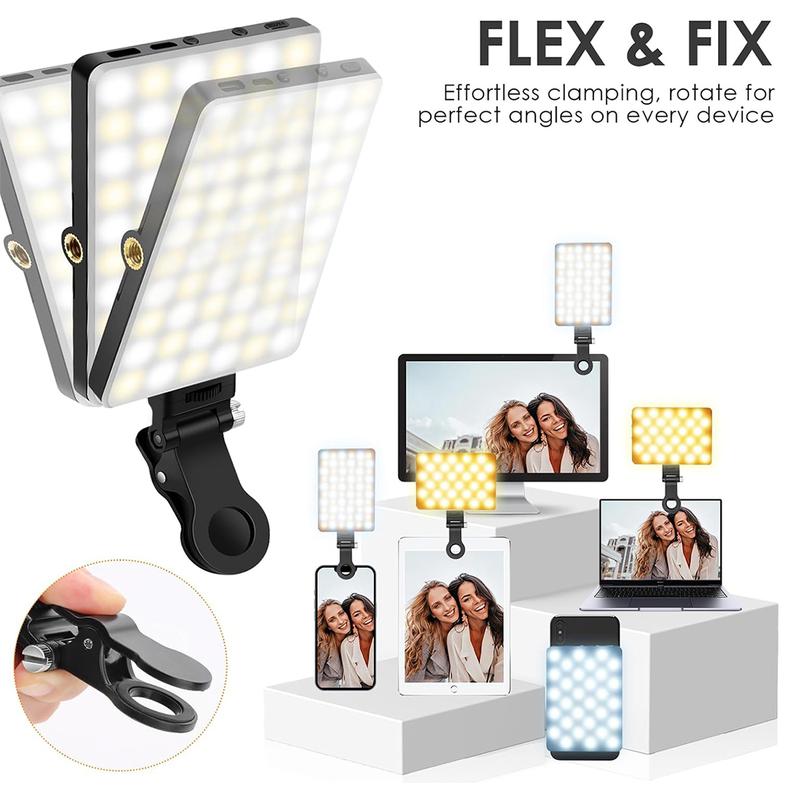 Selfie Light, Phone Light with Front & Back Clip, 60 LED Portable Light with 3 Light Modes, 5000mAh Rechargeable Video Light for Phone, iPhone, IPad, Laptop, TikTok, Makeup, Live Stream, Vlog