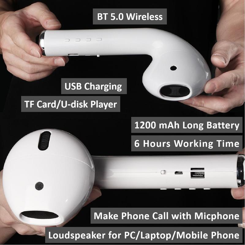 Wireless earphone shape speaker, USB charging support microphone FM radio TF card wireless loudspeaker, 360 ° stereo HiFi sound portable speaker Audio Smartphone Audio Smartphone