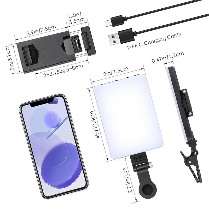 Selfie Light, Phone Light with Front & Back Clip, 60 LED Portable Light with 3 Light Modes, 5000mAh Rechargeable Video Light for Phone, iPhone, IPad, Laptop, TikTok, Makeup, Live Stream, Vlog