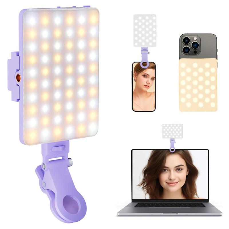 Selfie Light, Phone Light with Front & Back Clip, 60 LED Portable Light with 3 Light Modes, 5000mAh Rechargeable Video Light for Phone, iPhone, IPad, Laptop, TikTok, Makeup, Live Stream, Vlog