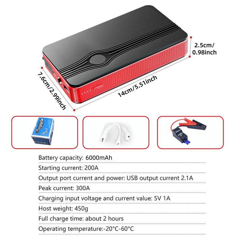 Car Emergency Start Power Bank, 6000mAh Car Jump Starter with Flashlight, Multifunctional Car Battery Charger, Car Emergency Start Power Bank